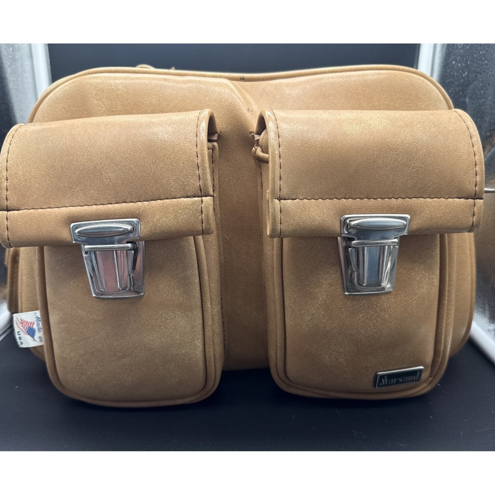 Vintage Marsand Camera Bag 60s Heavy Padded Large Tan Leather Fabric Made in USA
